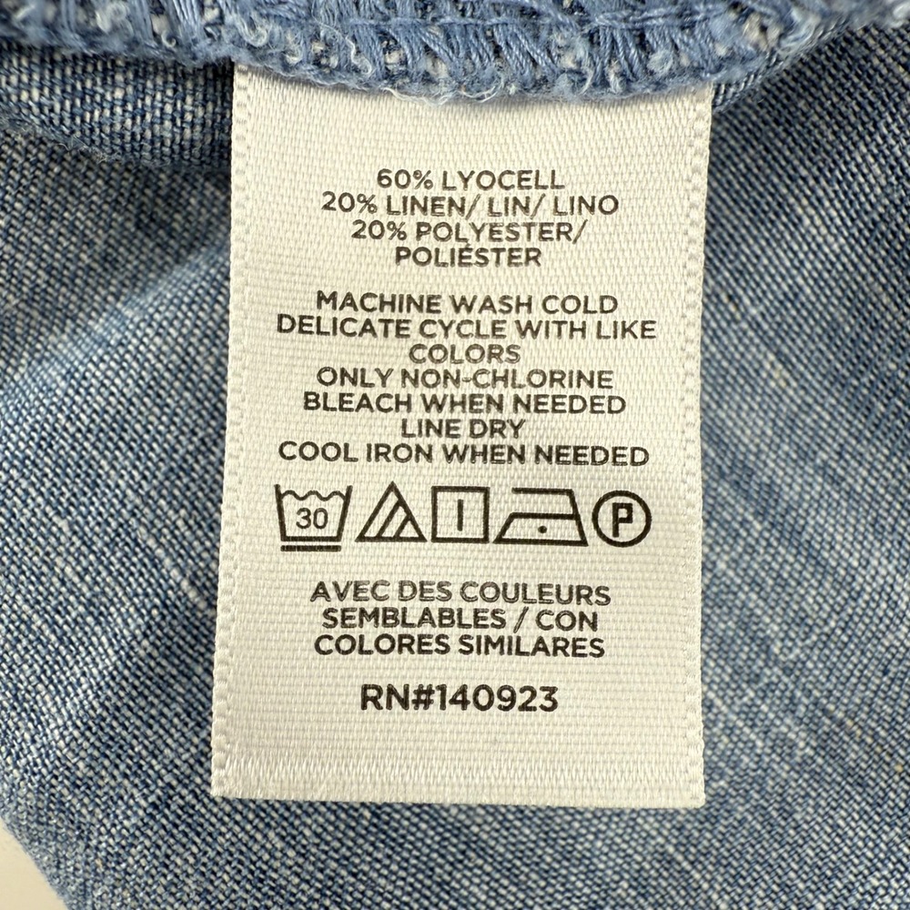 LOFT Blue Denim Button-Front Short Sleeve Blouse - Picture 7 of 7
